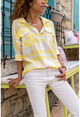 Womens Yellow Plaid Double Pocket Loose Shirt BST3217