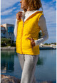 Womens Yellow Hooded Zipper Pocket Inflatable Vest GK-CM230