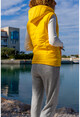 Kadın Sarı Kapüşonlu Fermuarlı Cepli Şişme Yelek GK-CM230