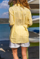 Kadın Sarı Kendinden Dokulu Çizgili Salaş Gömlek Bst6017