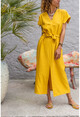 Womens Yellow Linen Long Dress With Front Slit Self Belt Bst3221