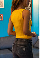 Kadın Sarı Kolsuz Yarım Balıkçı Crop Bluz GK-CCK14004