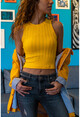 Womens Yellow Sleeveless Half Turtleneck Crop Top GK-CCK14004