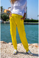 Womens Yellow Elastic Waist Elastic Side Pockets Soft Textured Sweatpants BST3168