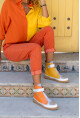 Guki35 Kadın Sarı-Turuncu Günlük Rahat Vegan Warm High Top Sneaker Gk-Leporis031