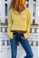 Womens Yellow Half Pop Soft Textured Slim Knitted Blouse GK-BST3165