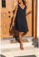 Kadın Siyah A Kesim Omzu Tokalı Airobin Elbise Bst3264