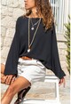 Womens Black Airobin Double Sleeve Loose Blouse GK-BST2943