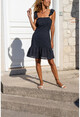 Kadın Siyah Astarlı Eteği Volanlı Fırfırlı Fisto Elbise Bst4059