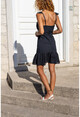 Kadın Siyah Astarlı Eteği Volanlı Fırfırlı Fisto Elbise Bst4059