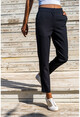 Kadın Siyah Beli Bant Şeritli Kalem Pantolon GK-ART205