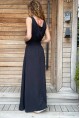Kadın Siyah Beli Gipeli Askılı Hasır Detaylı Uzun Airobin Elbise Bst3251
