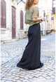 Kadın Siyah Beli Lastikli Cepli Bol Paça Krep Pantolon BST3222
