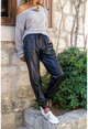 Kadın Siyah Beli Paçası Lastikli Cepli Salaş Deri Pantolon GK-RSD2084