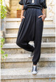 Kadın Siyah Beli Ve Paçası Lastikli Cepli Yumuşak Dokulu Şalvar Pantolon BST3170