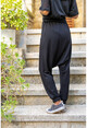 Womens Black Waist And Leg Elastic Pocket Soft Textured Baggy Trousers BST3170