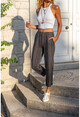 Kadın Siyah-Beyaz Beli Lastikli Cepli Çizgili Salaş Pantolon Bst3277