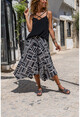 Womens Black-White Patterned Asymmetrical Cut Skirt Bst3242