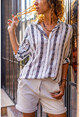 Womens Black and White Ethnic Striped Soft Textured Loose Shirt AYN1819