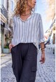 Womens Black and White Self-Textured Striped Loose Shirt BST6017