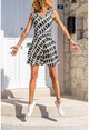 Womens Black and White Sleeveless V-Neck Skirt Dress BST3244