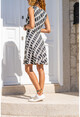 Womens Black and White Sleeveless V-Neck Skirt Dress BST3244