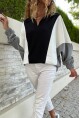 Kadın Siyah-Beyaz Polo Yaka Yarasa Kol Color Block Salaş Sweatshirt Bst3473