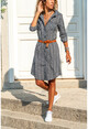 Womens Black Double Pocket Striped Shirt Dress GK-BST2916