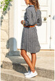 Kadın Siyah Çift Cep Çizgili Gömlek Elbise GK-BST2916