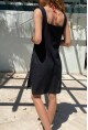 Kadın Siyah Çift Cep Düğmeli Askılı Yırtmaçlı Elbise 1St14