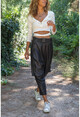 Kadın Siyah Deri Kemeri Tokalı Büyük Cepli Salaş Şalvar Pantolon Rsd3042