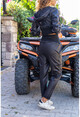 Kadın Siyah Deri Yüksek Bel Beli Lastikli Cepli Salaş Şalvar Pantolon Rsd3040