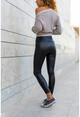 Kadın Siyah Deri Yüksek Belli Agraf Detaylı Likralı Pantolon GK-ART4167