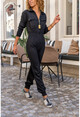 Womens Black Zippered Pocket Elastic Waist Knitwear Jumpsuit GK-CCK5055