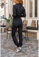 Kadın Siyah Fermuarlı Cepli Beli Lastikli Triko Tulum GK-CCK5055