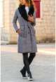 Womens Black-Smoked Collar Furry Belted Plaid Cachet Coat GK-BST30k588-2066