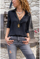 Womens Black Hidden Pat Satin Shirt BST3211