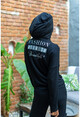 Kadın Siyah Kanguru Cepli Kapüşonlu Sırtı Baskılı Yumuşak Dokulu Sweatshirt BST3171