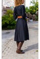Kadın Siyah Kare Yaka Kendinden Kemerli Kiloş Elbise GK-BST3188