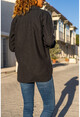 Kadın Siyah Kaşe Oversize Çift Cep Ceket Gömlek Bst3275