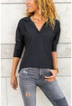 Womens Black Self-Textured Polo Neck Blouse GK-BST2821