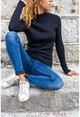 Womens Black Soft Textured Crew Neck Sweater GK-JR407