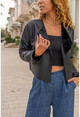 Kadın Siyah-Mat İçi Kürk Dışı Deri Crop Ceket Bst3301