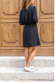 Kadın Siyah Modal Beli Bağlamalı Cepli Önü Düğmeli Salaş Elbise Bst3411