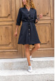Kadın Siyah Modal Beli Bağlamalı Cepli Önü Düğmeli Salaş Elbise Bst3411