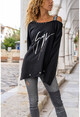 Womens Black Shoulder Tape Studded Asymmetrical Cut Sweatshirt GK-CCK2222