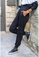 Womens Black Soft Textured Sweatpants With Elastic Legs And Waist Elastic Side Pockets BST3168