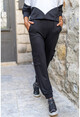 Womens Black Soft Textured Sweatpants With Elastic Legs And Waist Elastic Side Pockets BST3168