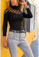 Womens Black Polka Dot Tulle Garnish Slim Knitted Blouse GK-MSS101