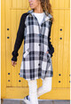 Womens Black Raglan Sleeve Pocket Buttoned Plaid Garnish Jacket GK-BST3193